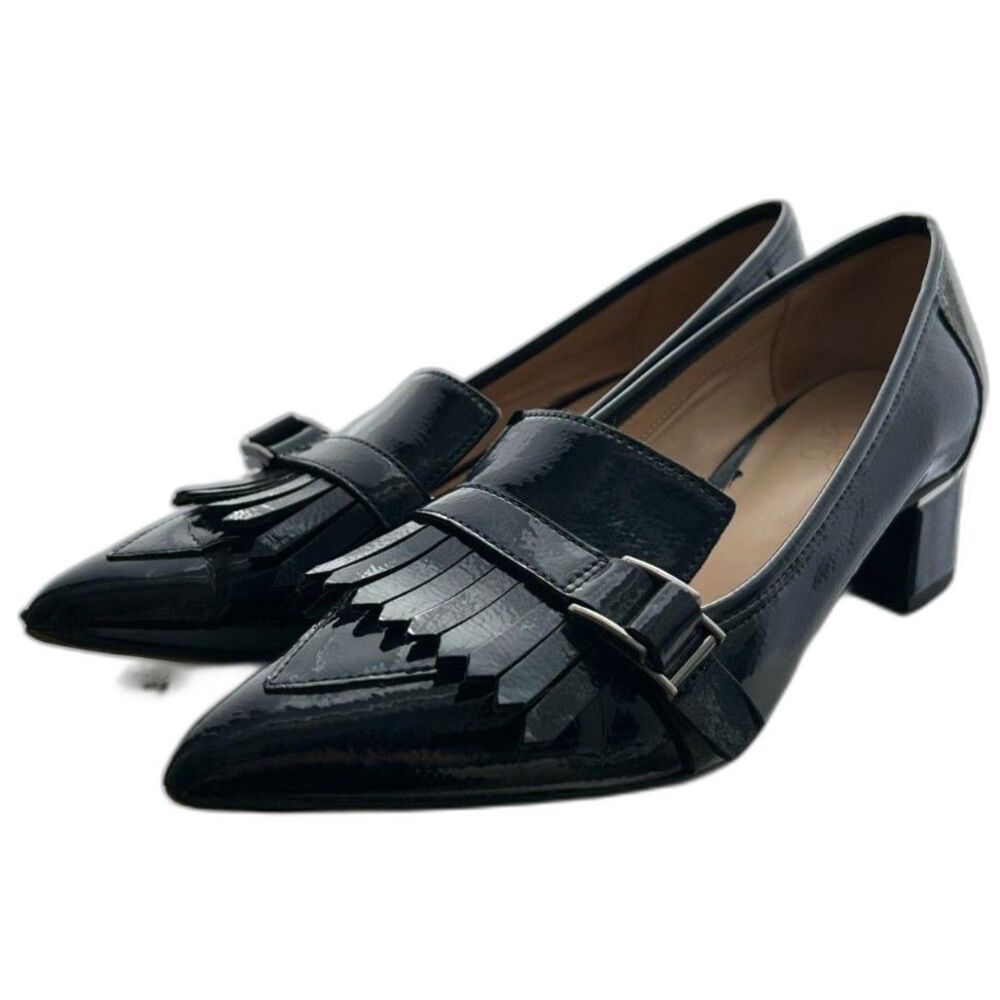 Franco Sarto Navy Blue Leather Loafers Short Heel